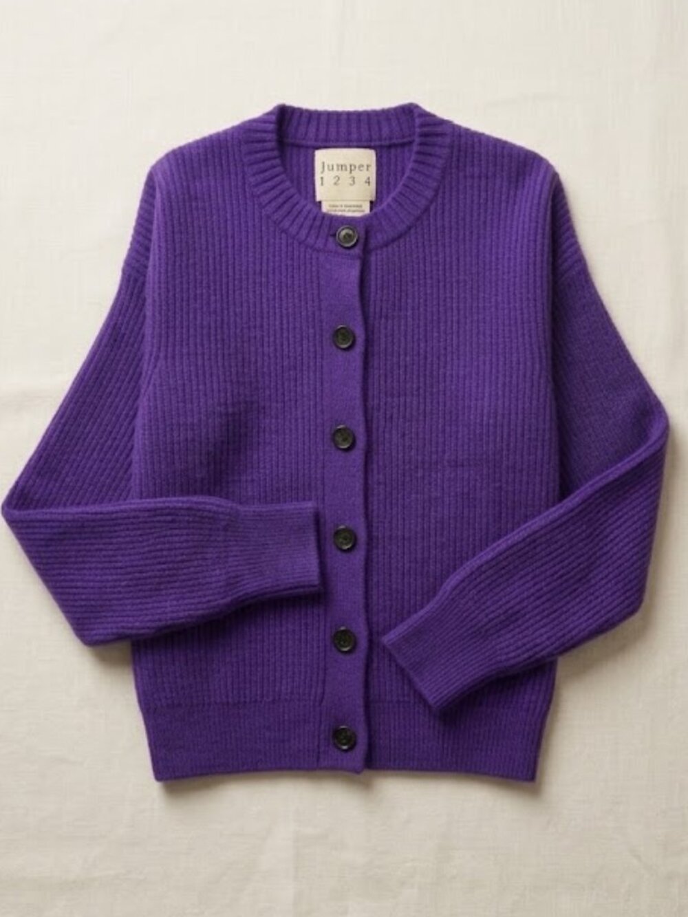 NWOT Jumper 1234 100% Cashmere Ribbed Heavy Crew Cardigan Violet Purple Chunky S